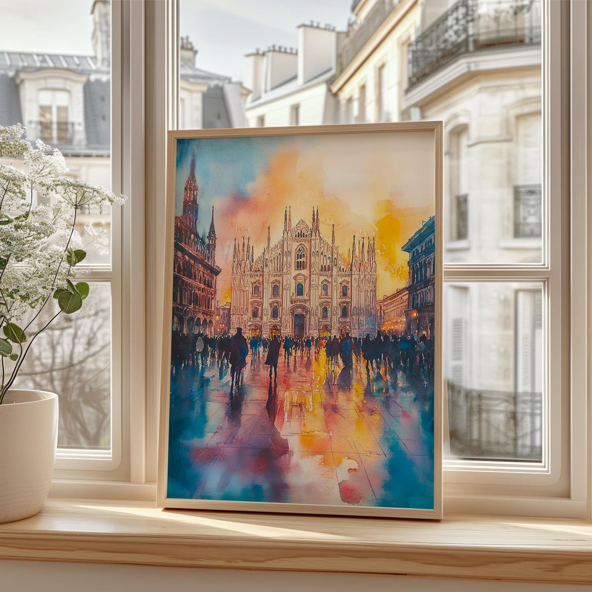 Milan Watercolor Print, Italy Cathedral Poster, Europe Historic Travel Art