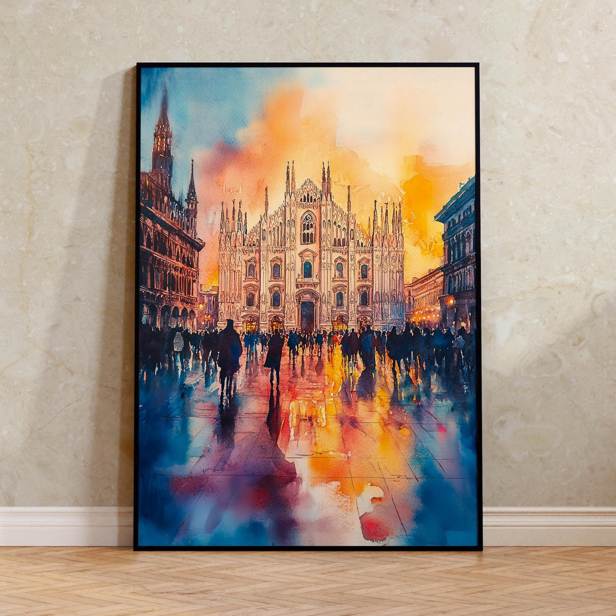 Milan Watercolor Print, Italy Cathedral Poster, Europe Historic Travel Art