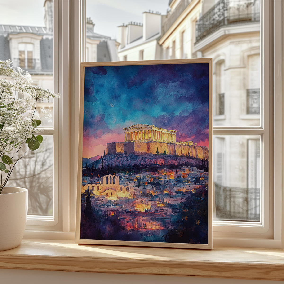 Athens Watercolor Travel Poster, Parthenon Wall Art, Greek Architecture Print