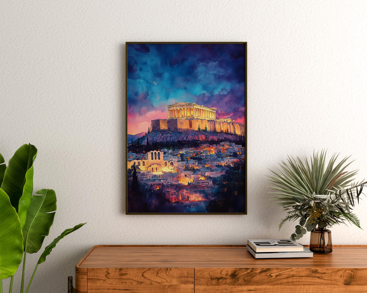 Athens Watercolor Travel Poster, Parthenon Wall Art, Greek Architecture Print