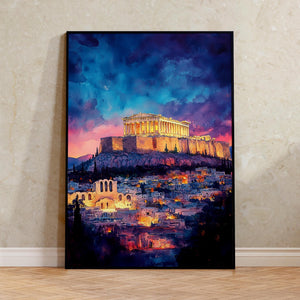 Athens Watercolor Travel Poster, Parthenon Wall Art, Greek Architecture Print