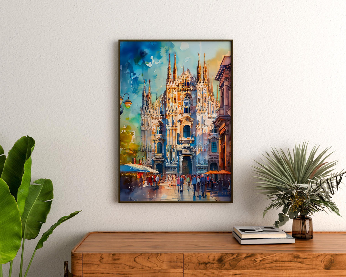 Milan Italy Watercolor Poster, Duomo di Milano Print, Italian Theme Decor