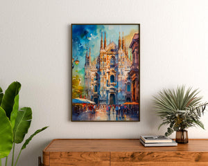 Milan Italy Watercolor Poster, Duomo di Milano Print, Italian Theme Decor