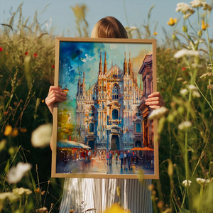 Milan Italy Watercolor Poster, Duomo di Milano Print, Italian Theme Decor