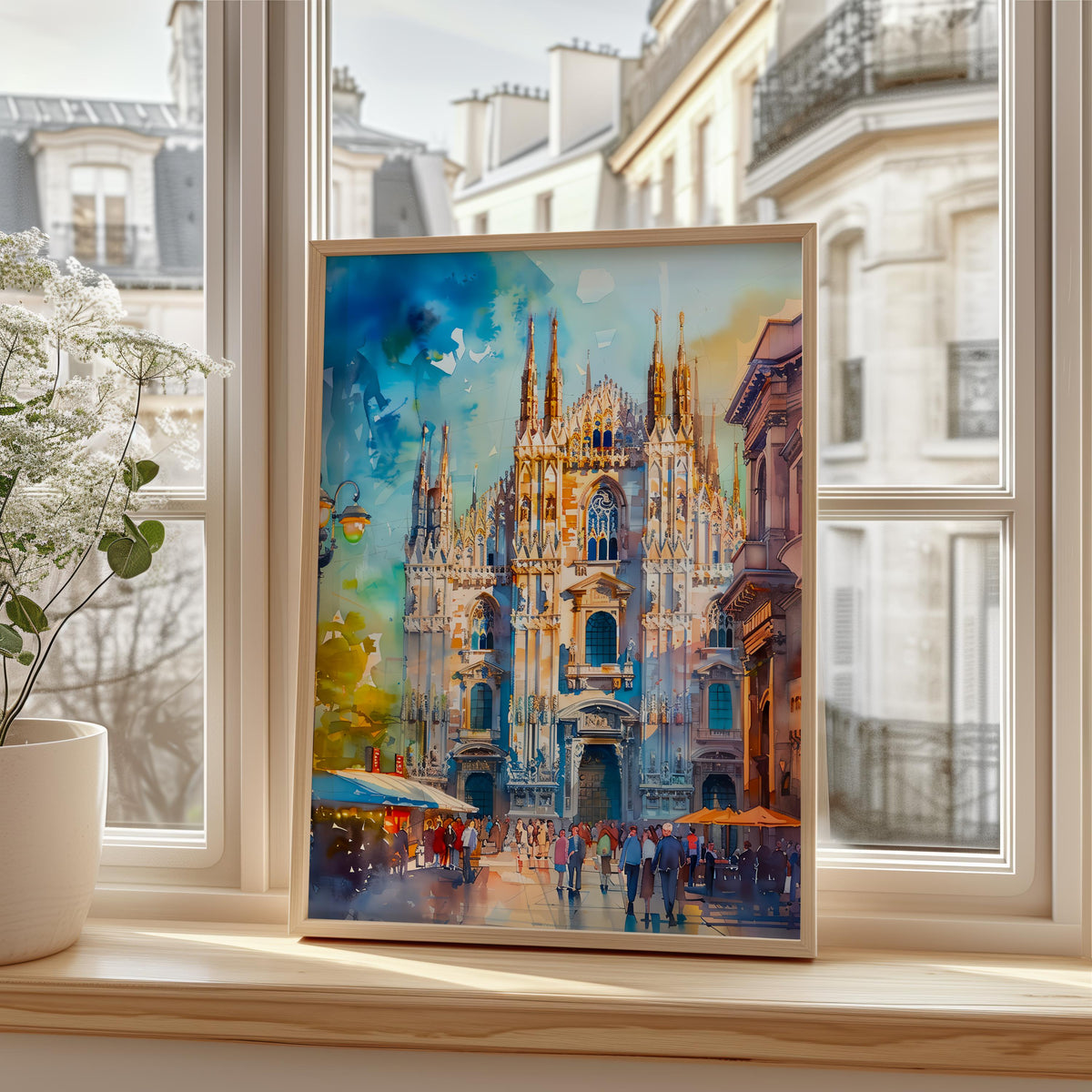 Milan Italy Watercolor Poster, Duomo di Milano Print, Italian Theme Decor
