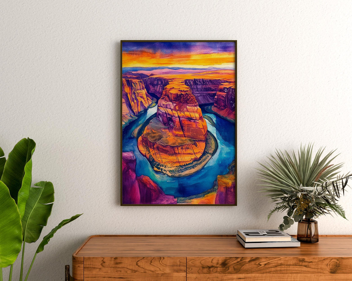 Horseshoe Bend Poster, Arizona Canyon Watercolor Wall Art, Southwest Travel Print