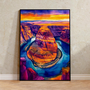 Horseshoe Bend Poster, Arizona Canyon Watercolor Wall Art, Southwest Travel Print