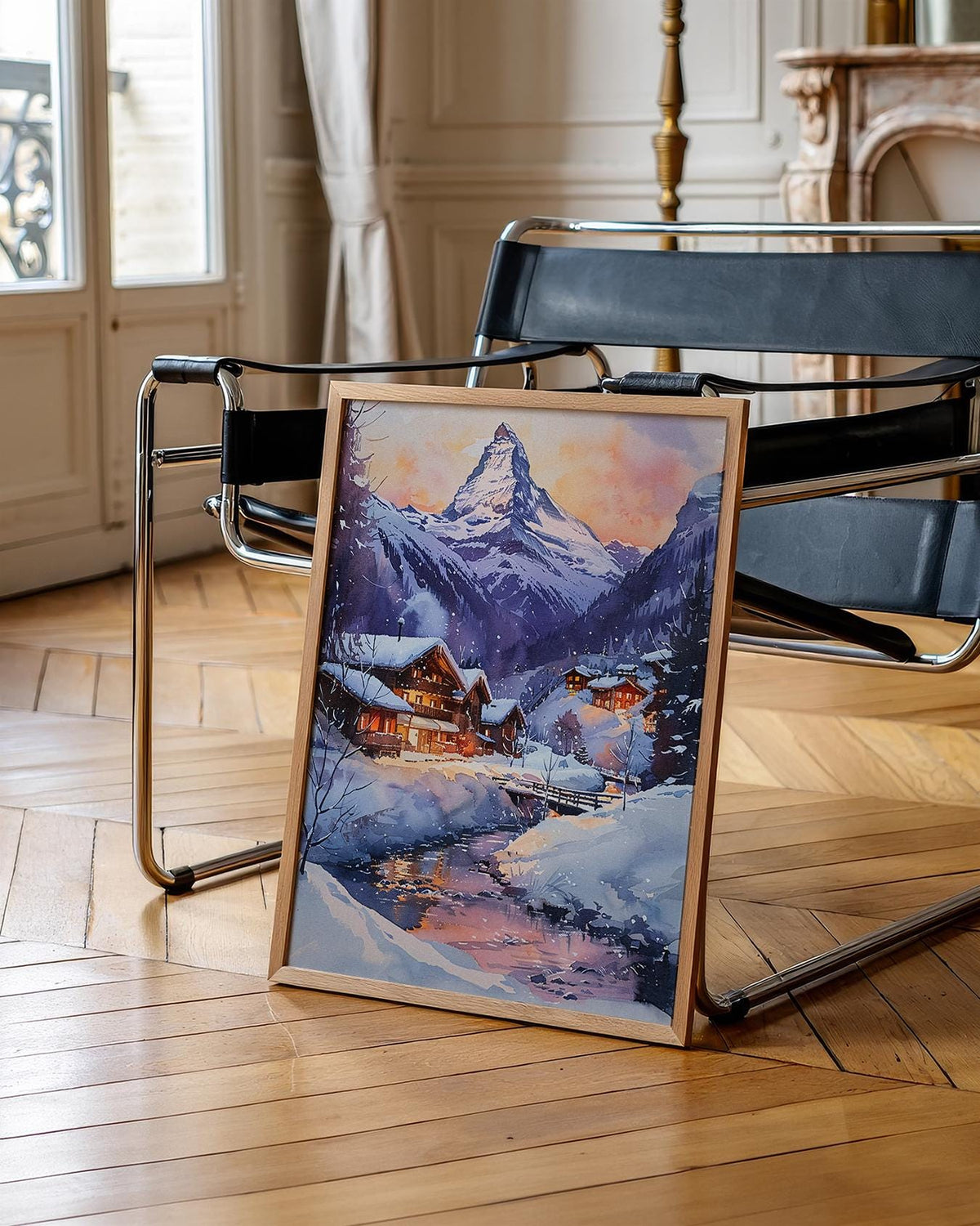 Matterhorn Watercolor Art Print - Swiss Mountain Landscape Poster - Zermatt Switzerland Print