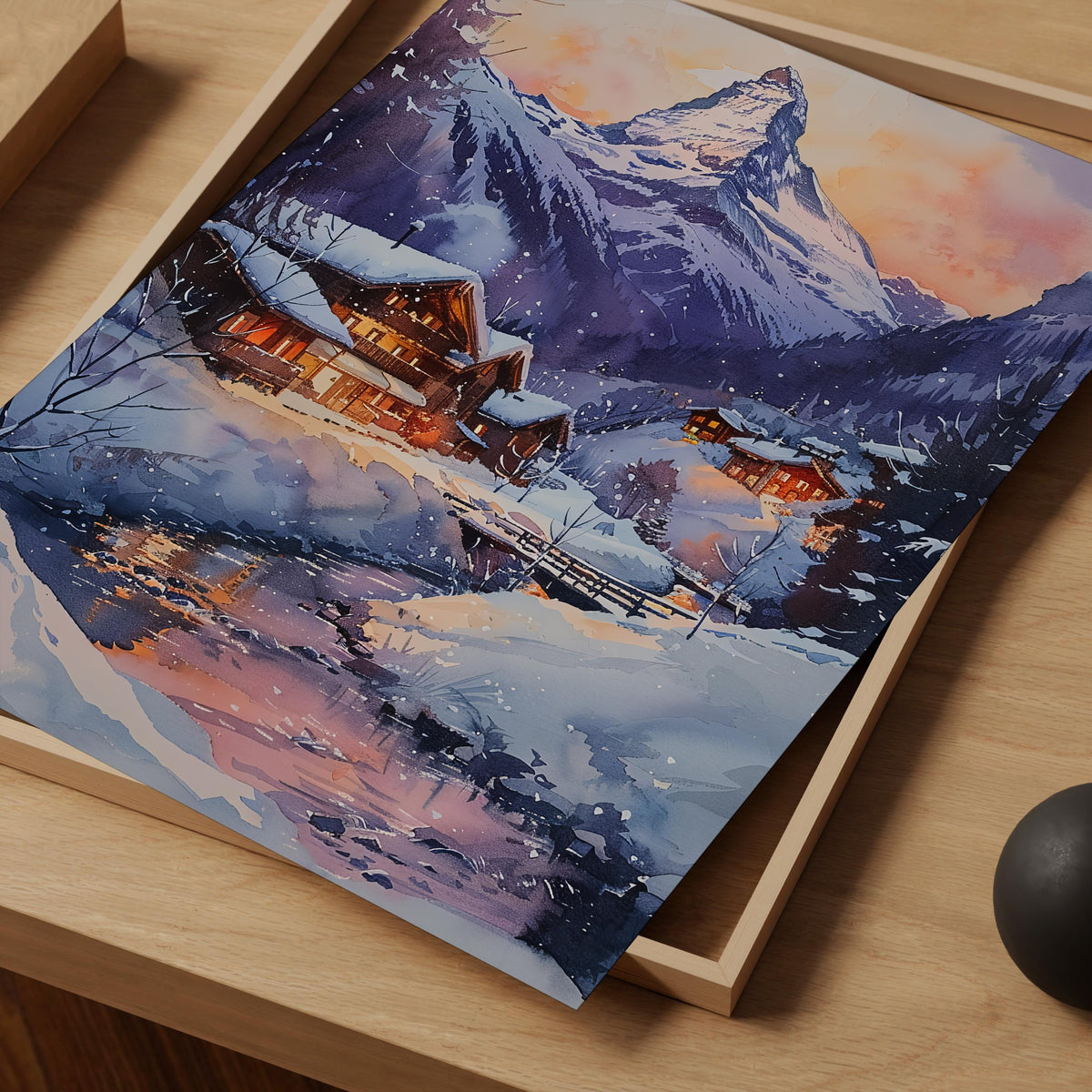 Matterhorn Watercolor Art Print - Swiss Mountain Landscape Poster - Zermatt Switzerland Print
