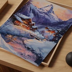 Matterhorn Watercolor Art Print - Swiss Mountain Landscape Poster - Zermatt Switzerland Print