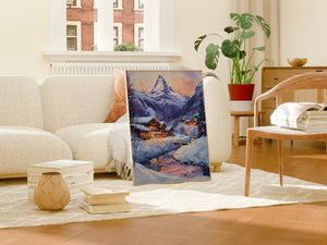 Matterhorn Watercolor Art Print - Swiss Mountain Landscape Poster - Zermatt Switzerland Print