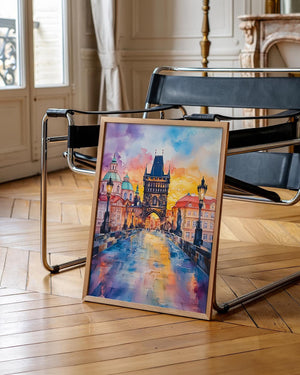 Prague Watercolor Poster, Charles Bridge Print, Czech Republic Wall Art