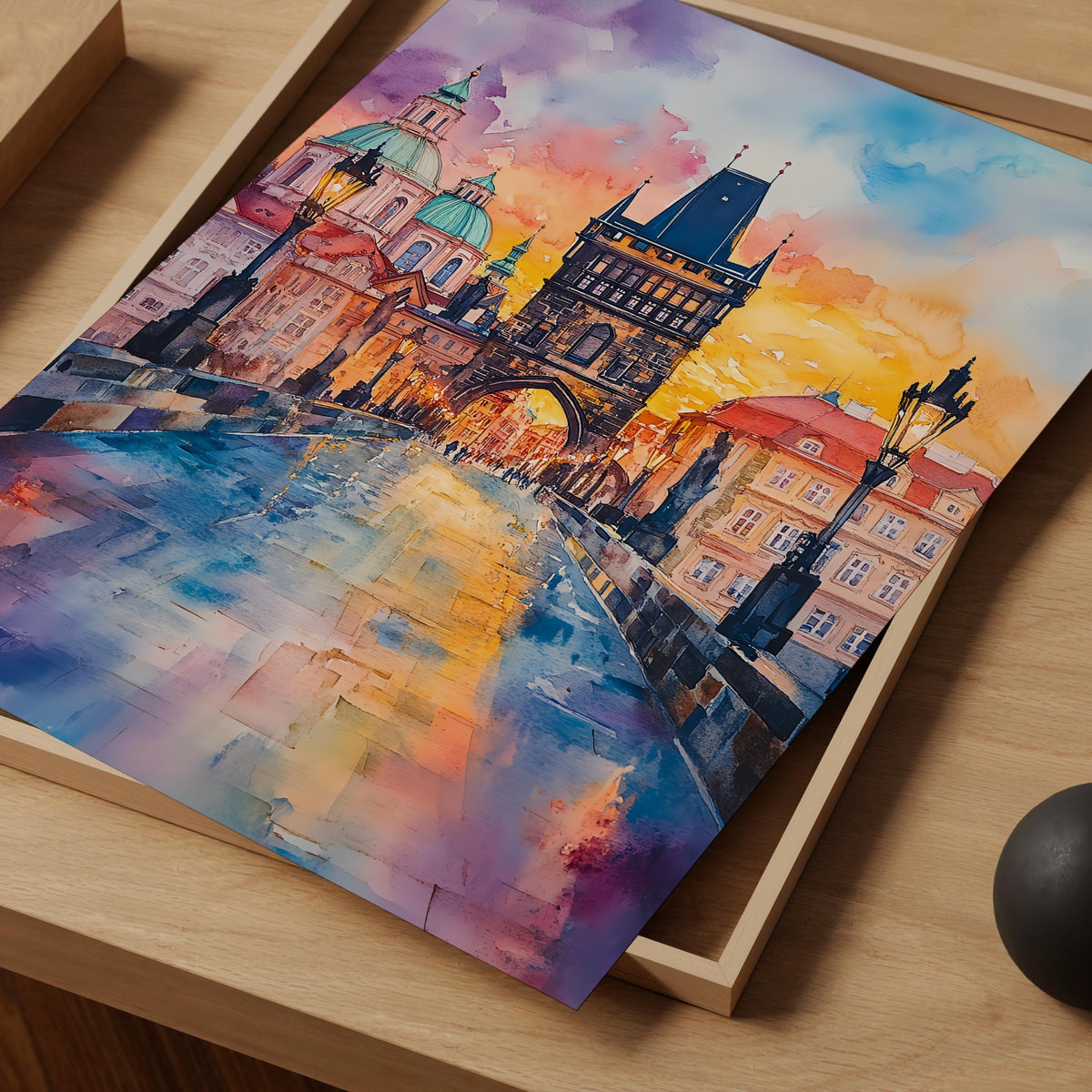 Prague Watercolor Poster, Charles Bridge Print, Czech Republic Wall Art