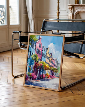 Charleston Watercolor Poster, Rainbow Row Print, South Carolina Wall Art