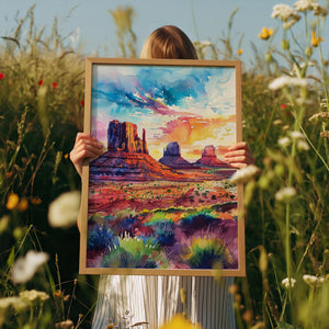 Monument Valley Watercolor Poster, Desert Wall Art, Southwest Travel Decor