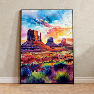 Monument Valley Watercolor Poster, Desert Wall Art, Southwest Travel Decor