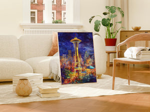 Seattle Space Needle Poster, Washington Travel Art, Watercolor Travel Print
