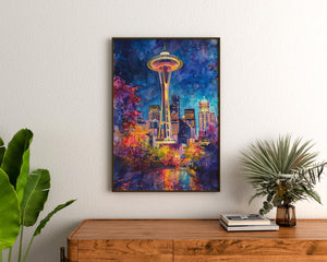 Seattle Watercolor Poster, Space Needle Wall Art, Modern Architecture Print