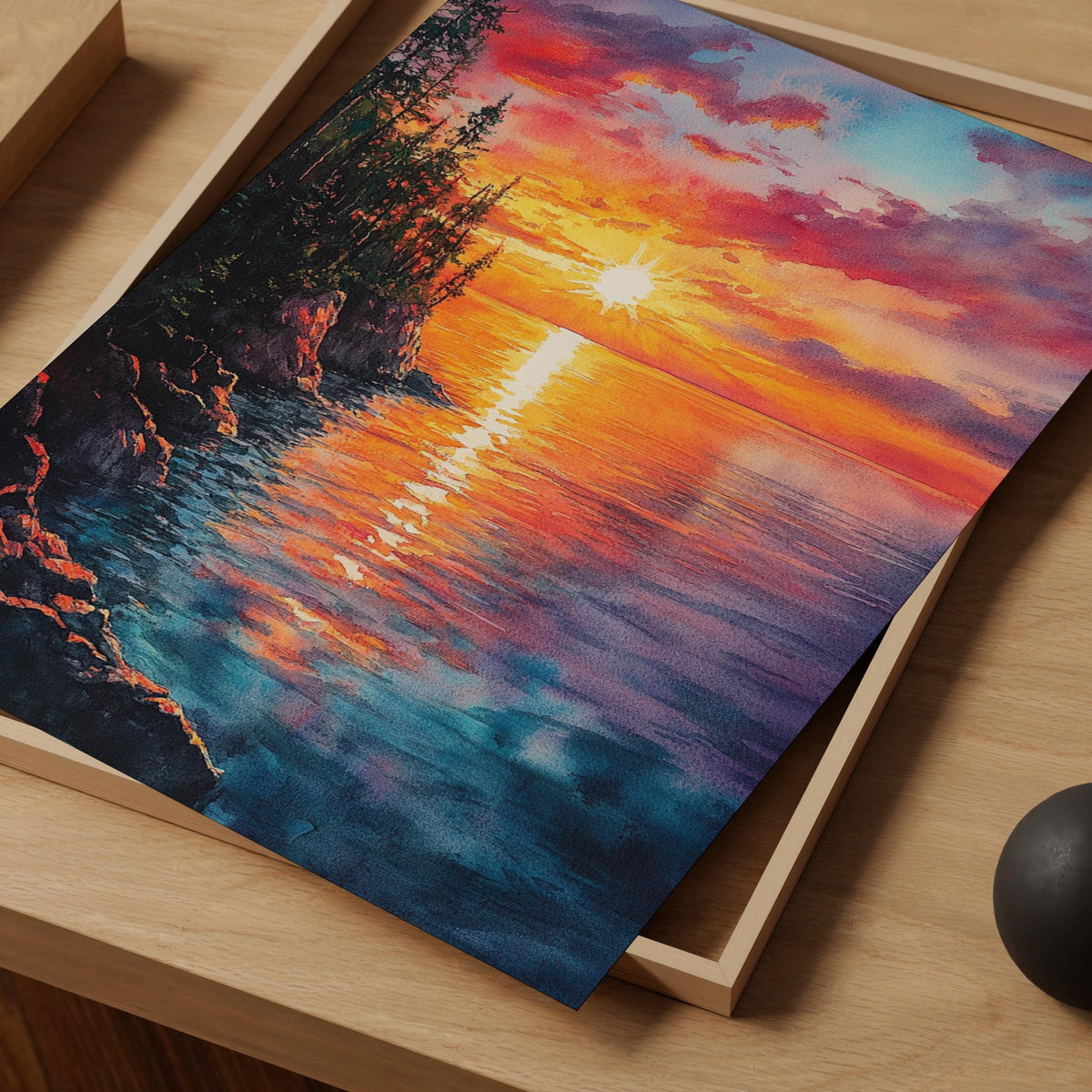 Lake Superior Watercolor Print, Great Lakes Nature Poster, Michigan Travel Art