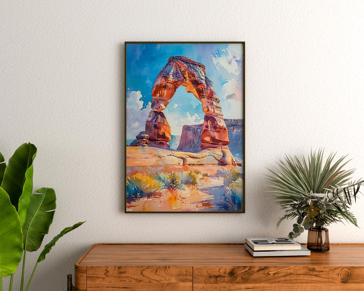 Delicate Arch Watercolor Poster, Arches National Park Wall Art, Utah Desert Travel Print
