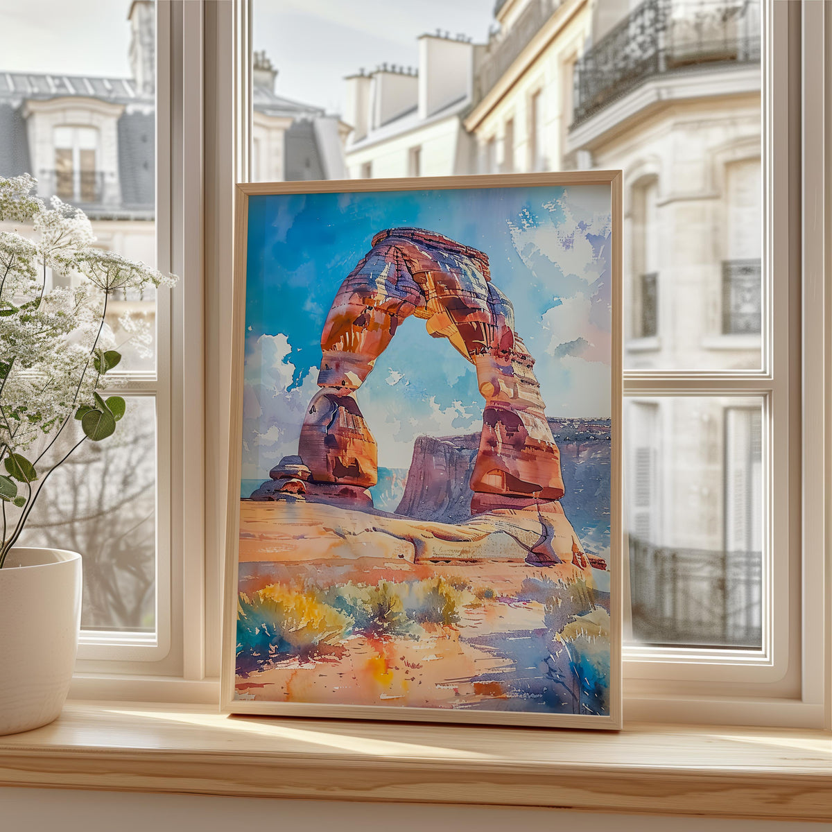Delicate Arch Watercolor Poster, Arches National Park Wall Art, Utah Desert Travel Print