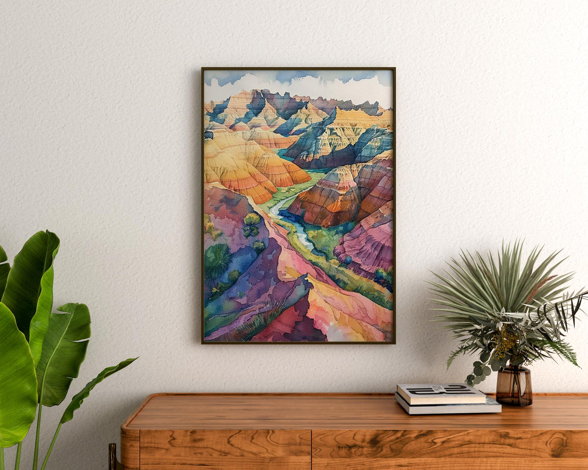 Badlands Watercolor Poster, National Park Keepsake, South Dakota Print