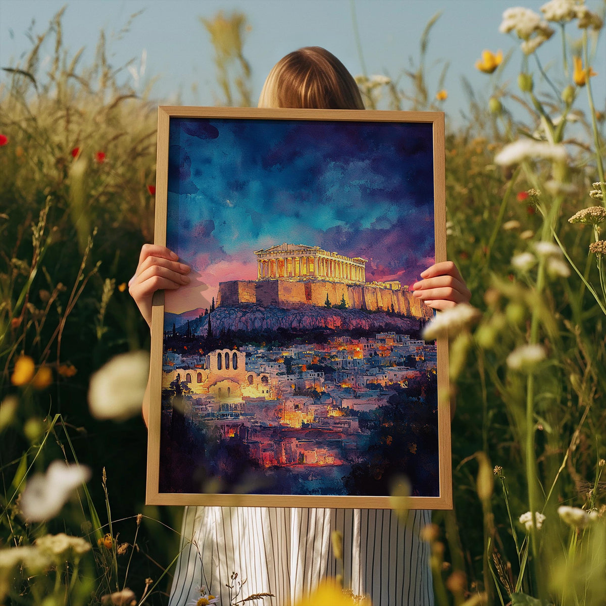 Athens Watercolor Travel Poster, Parthenon Wall Art, Greek Architecture Print