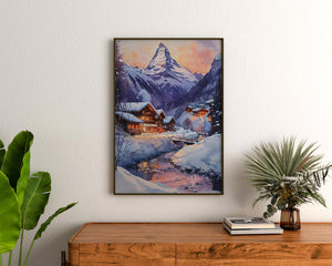 Matterhorn Watercolor Art Print - Swiss Mountain Landscape Poster - Zermatt Switzerland Print