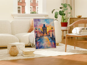 Prague Watercolor Poster, Charles Bridge Print, Czech Republic Wall Art