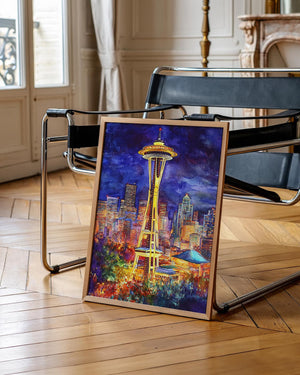 Seattle Space Needle Poster, Washington Travel Art, Watercolor Travel Print