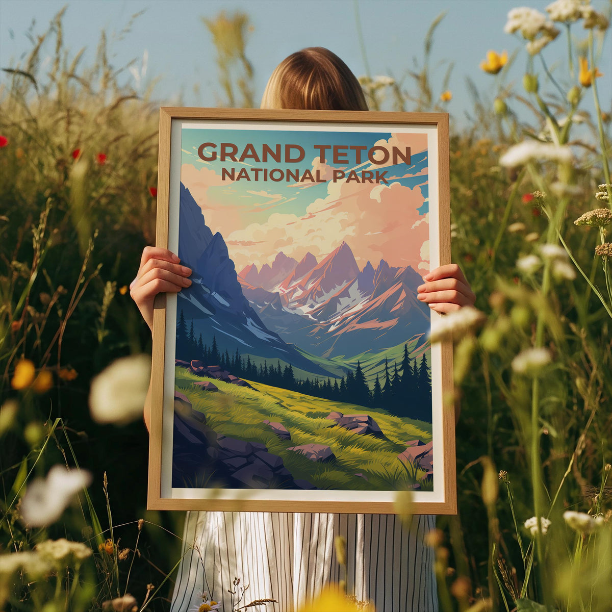 Grand Teton Poster, Wyoming Landscape Print, National Parks Gift