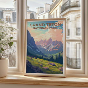 Grand Teton Poster, Wyoming Landscape Print, National Parks Gift