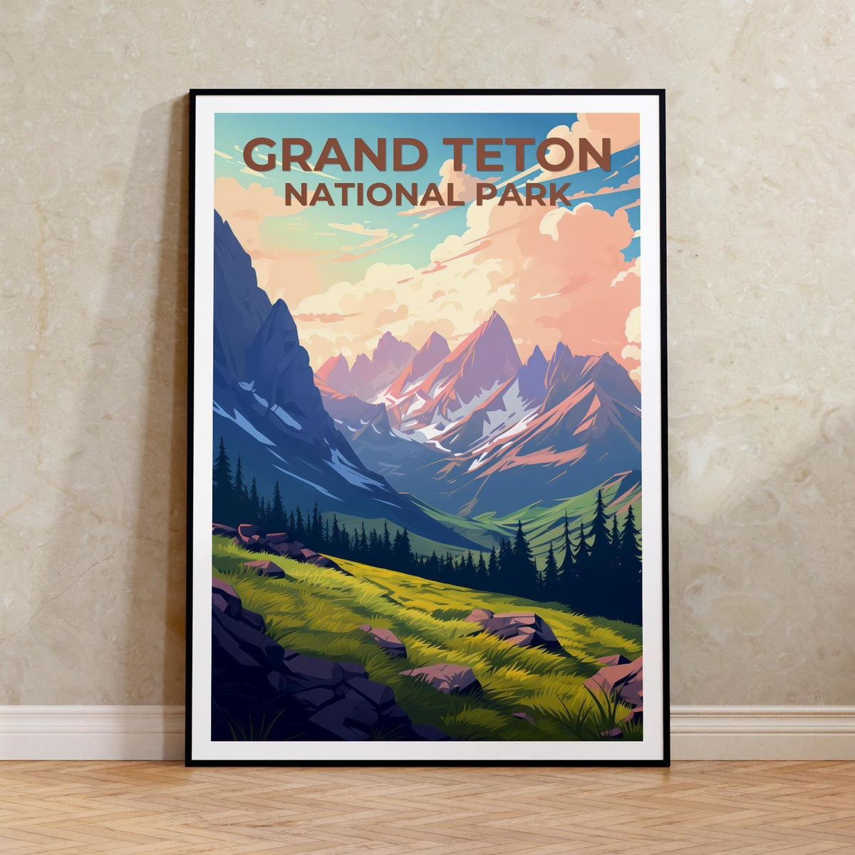 Grand Teton Poster, Wyoming Landscape Print, National Parks Gift