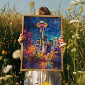 Seattle Watercolor Poster, Space Needle Wall Art, Modern Architecture Print