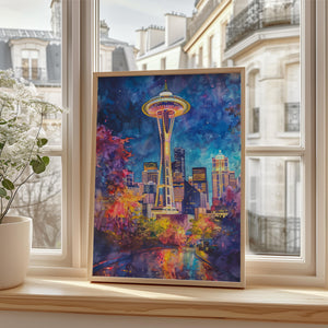 Seattle Watercolor Poster, Space Needle Wall Art, Modern Architecture Print