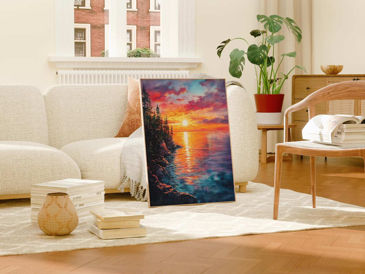 Lake Superior Watercolor Print, Great Lakes Nature Poster, Michigan Travel Art