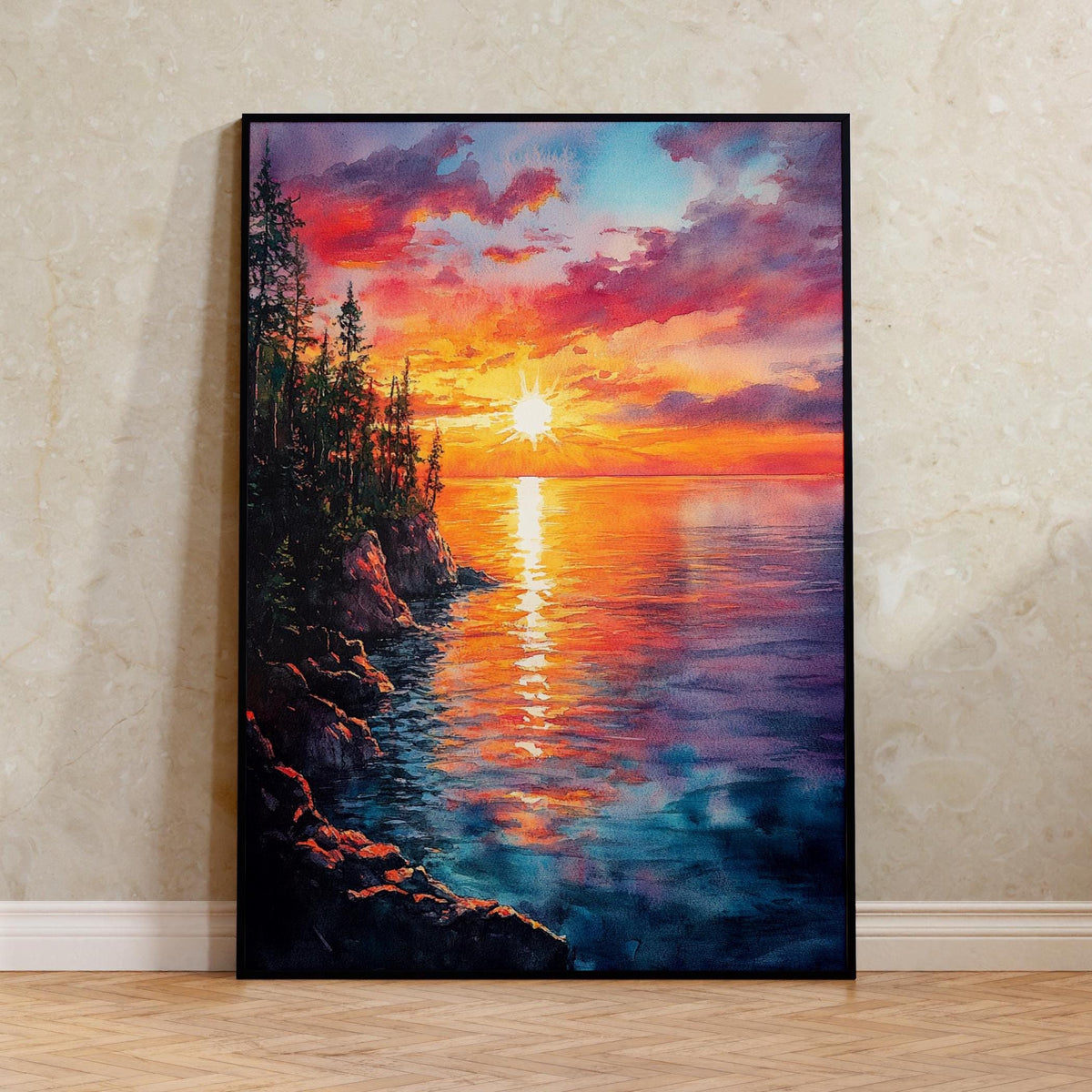 Lake Superior Watercolor Print, Great Lakes Nature Poster, Michigan Travel Art