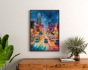 Austin Sixth Street Poster, Texas Wall Art, Watercolor Travel Print