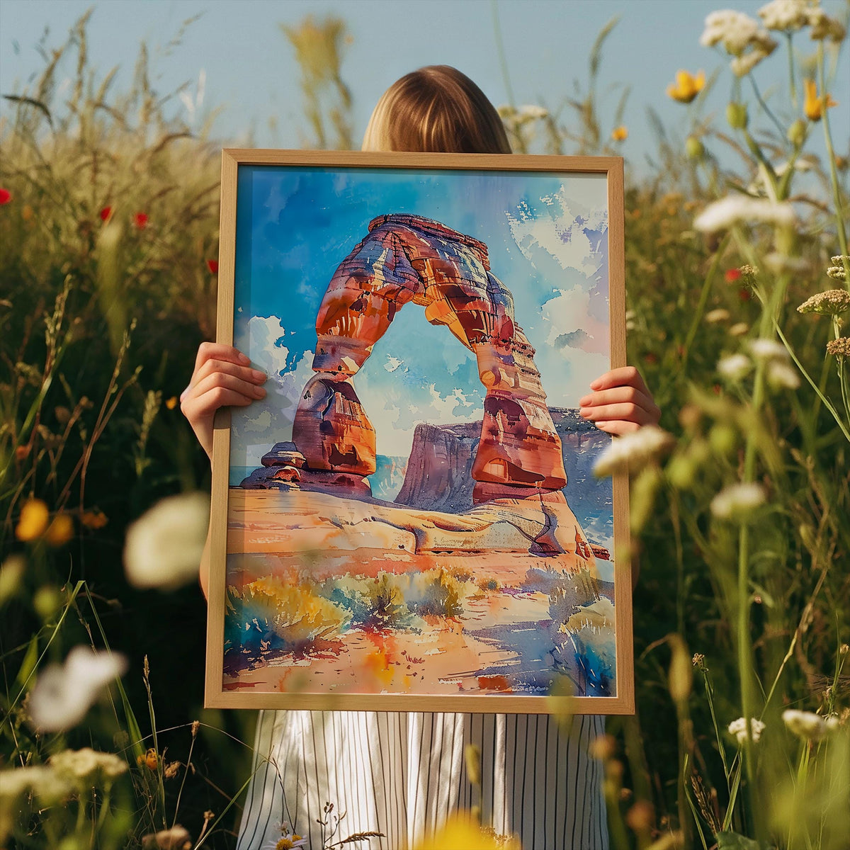 Delicate Arch Watercolor Poster, Arches National Park Wall Art, Utah Desert Travel Print