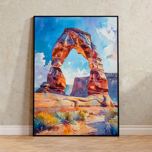 Delicate Arch Watercolor Poster, Arches National Park Wall Art, Utah Desert Travel Print