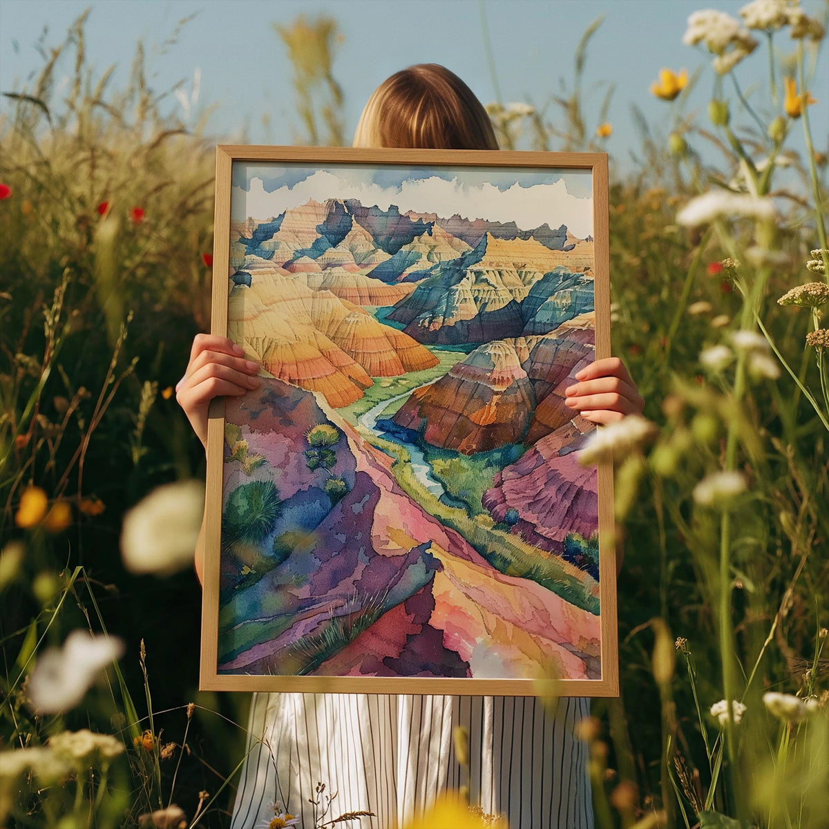Badlands Watercolor Poster, National Park Keepsake, South Dakota Print