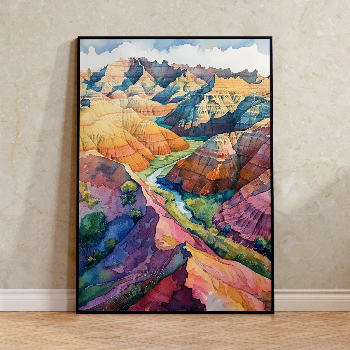 Badlands Watercolor Poster, National Park Keepsake, South Dakota Print