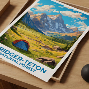 Bridger-Teton Watercolor Poster, Wyoming Mountain Wall Art, National Forest Print