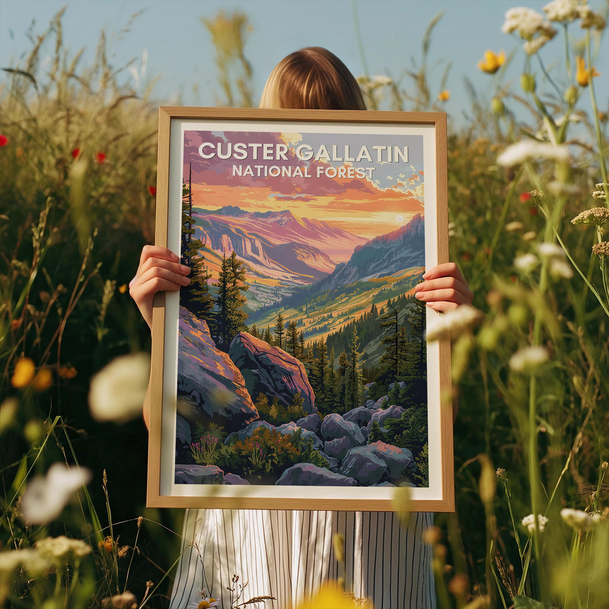 Custer Gallatin Poster, Montana National Forest Print, ,Montana Outdoors Art