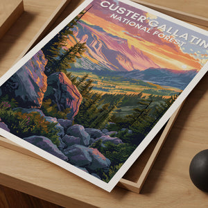 Custer Gallatin Poster, Montana National Forest Print, ,Montana Outdoors Art