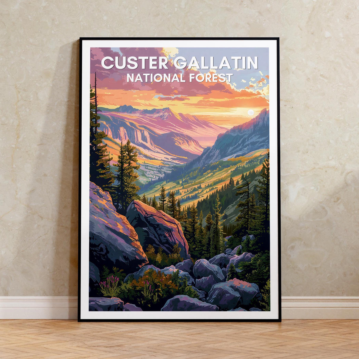 Custer Gallatin Poster, Montana National Forest Print, ,Montana Outdoors Art