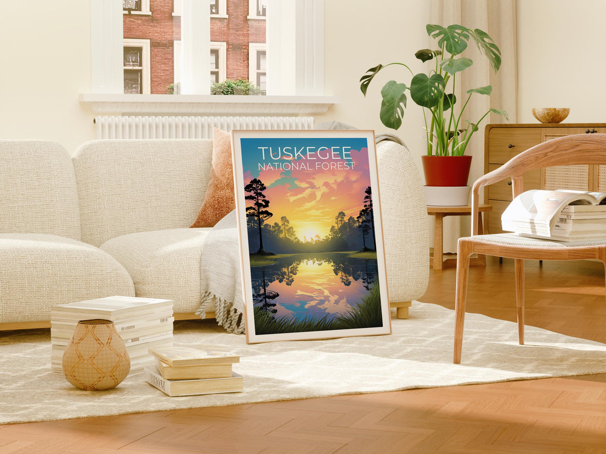 Tuskegee National Forest Poster, Alabama Pine Woods Print, Southern Nature Art