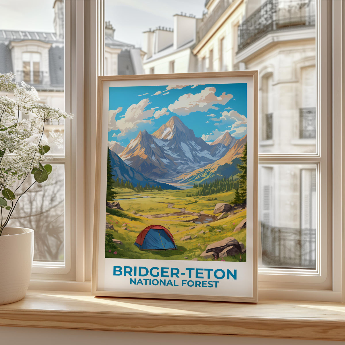 Bridger-Teton Watercolor Poster, Wyoming Mountain Wall Art, National Forest Print