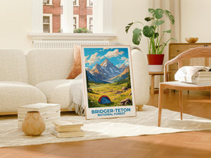 Bridger-Teton Watercolor Poster, Wyoming Mountain Wall Art, National Forest Print