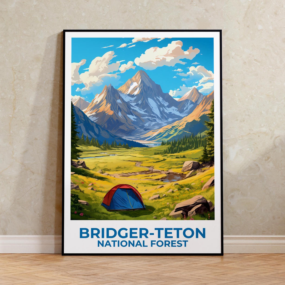 Bridger-Teton Watercolor Poster, Wyoming Mountain Wall Art, National Forest Print